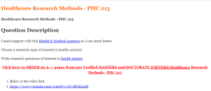 Healthcare Research Methods - PHC 215