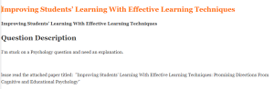Improving Students’ Learning With Effective Learning Techniques