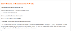 Introduction to Biostatistics PHC 121