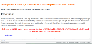 Justify why Newhall, CA needs an Adult Day Health Care Center