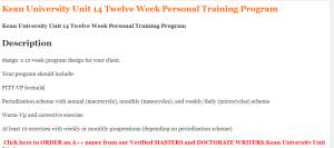 Kean University Unit 14 Twelve Week Personal Training Program