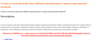 Locate a research study that utilized experimental or quasi-experimental methods