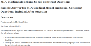 MDC Medical Model and Social Construct Questions