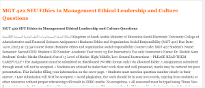 MGT 422 SEU Ethics in Management Ethical Leadership and Culture Questions