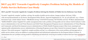 MGT 425 SEU Towards Cognitively Complex Problem Solving Six Models of Public Service Reforms Case Study