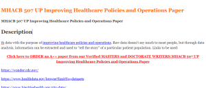 MHACB 507 UP Improving Healthcare Policies and Operations Paper