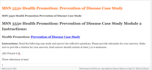 MSN 5550 Health Promotion Prevention of Disease Case Study