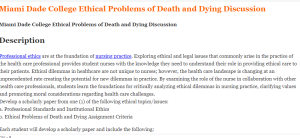 Miami Dade College Ethical Problems of Death and Dying Discussion