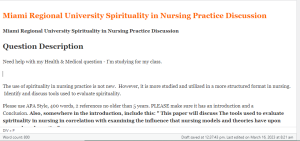 Miami Regional University Spirituality in Nursing Practice Discussion