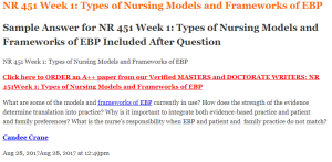 NR 451 Week 1 Types of Nursing Models and Frameworks of EBP
