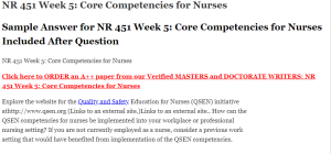 NR 451 Week 5 Core Competencies for Nurses