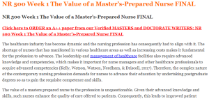 NR 500 Week 1 The Value of a Master’s-Prepared Nurse FINAL