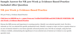 NR 500 Week 5 Evidence-Based Practice