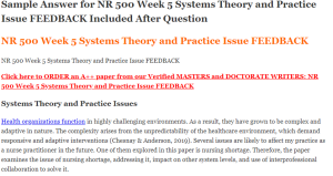 NR 500 Week 5 Systems Theory and Practice Issue FEEDBACK