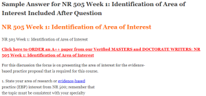 NR 505 Week 1 Identification of Area of Interest