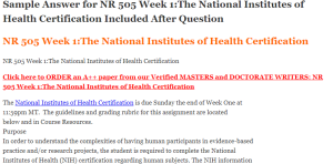 NR 505 Week 1 The National Institutes of Health Certification