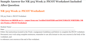NR 505 Week 2 PICOT Worksheet
