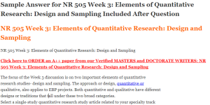 NR 505 Week 3 Elements of Quantitative Research Design and Sampling