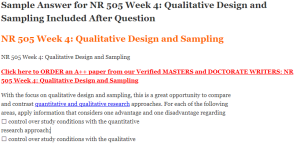 NR 505 Week 4 Qualitative Design and Sampling