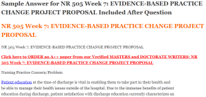 NR 505 Week 7 EVIDENCE-BASED PRACTICE CHANGE PROJECT PROPOSAL