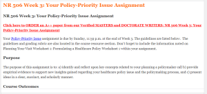 NR 506 Week 3 Your Policy-Priority Issue Assignment