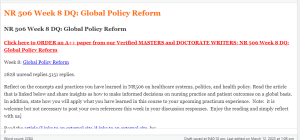 NR 506 Week 8 DQ Global Policy Reform