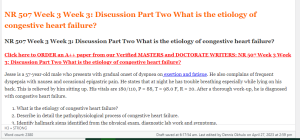 NR 507 Week 3 Week 3 Discussion Part Two What is the etiology of congestive heart failure