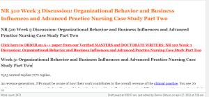 NR 510 Week 3 Discussion Organizational Behavior and Business Influences and Advanced Practice Nursing Case Study Part Two