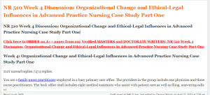 NR 510 Week 4 Discussion Organizational Change and Ethical-Legal Influences in Advanced Practice Nursing Case Study Part One