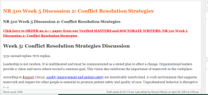 NR 510 Week 5 Discussion 2 Conflict Resolution Strategies