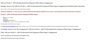 NR 510 Week 6  APN Professional Development Plan Paper Assignment