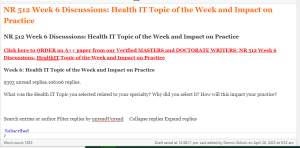 NR 512 Week 6 Discussions Health IT Topic of the Week and Impact on Practice