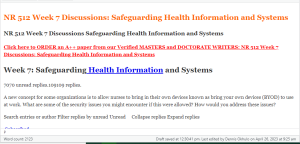 NR 512 Week 7 Discussions Safeguarding Health Information and Systems