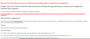 NR 512 Week The Self Assessment of TIGER Nursing Informatics Competencies Assignment 1