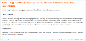 NRNP 6645 WU Psychotherapy for Clients with Addictive Disorders Presentation