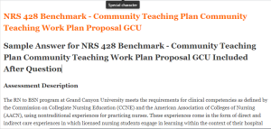 NRS 428 Benchmark - Community Teaching Plan Community Teaching Work Plan Proposal GCU