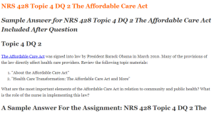 NRS 428 Topic 4 DQ 2 The Affordable Care Act