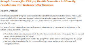 NRS 429 Health Promotion in Minority Populations GCU