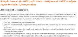 NRS 429V Week 1 Assignment VARK Analysis Paper