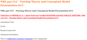 NRS 430 CLC - Nursing Theory and Conceptual Model Presentation GCU