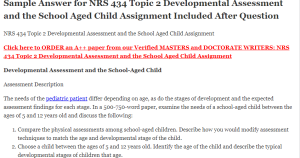 NRS 434 Topic 2 Developmental Assessment and the School Aged Child Assignment