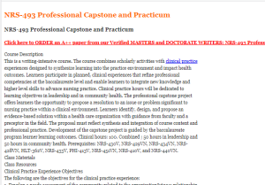 NRS493 Professional Capstone and Practicum