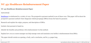 NU 451 Healthcare Reimbursement Paper
