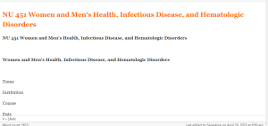 NU 451 Women and Men‘s Health, Infectious Disease, and Hematologic Disorders