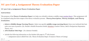 NU 500 Unit 4 Assignment Theory Evaluation Paper