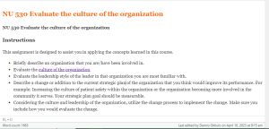 NU 530 Evaluate the culture of the organization