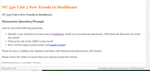 NU 530 Unit 2 New Trends in Healthcare