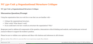 NU 530 Unit 4 Organizational Structure Critique