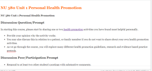 NU 580 Unit 1 Personal Health Promotion
