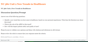 NU 580 Unit 2 New Trends in Healthcare